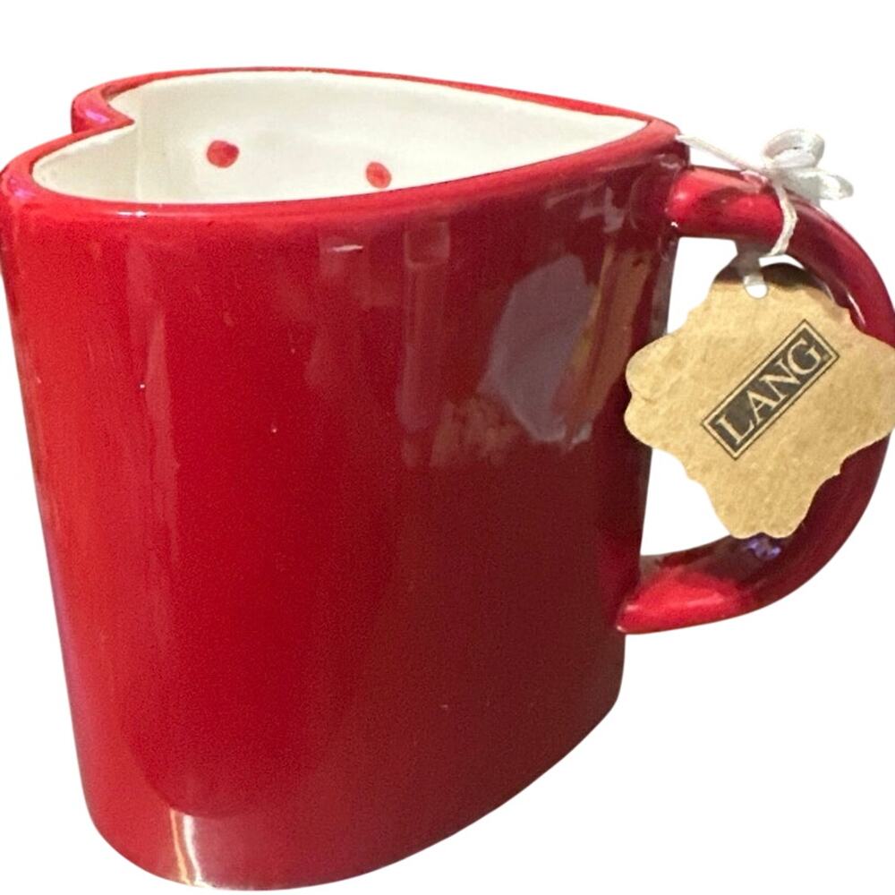 New Lang by Design hand-painted red heart-shaped ceramic mug.  Brand New. 16oz.